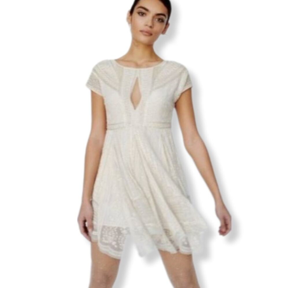Free People Victoria Beaded Mini Dress XS Ivory Cocktail Party Sparkle Fairy